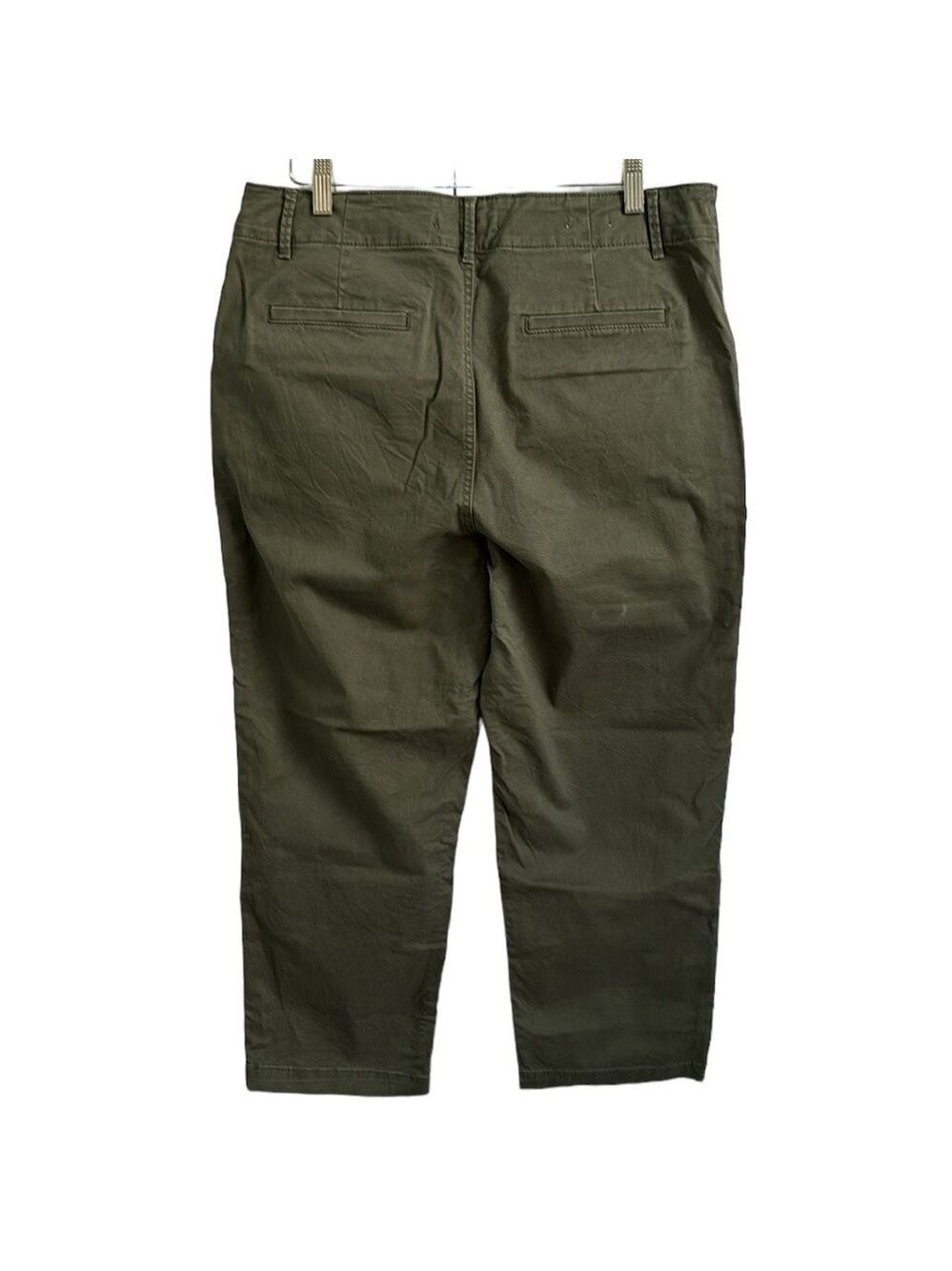 Loft The Perfect Straight Capri Pants in Washed Twill Olive Green Size 12P - Picture 2 of 10